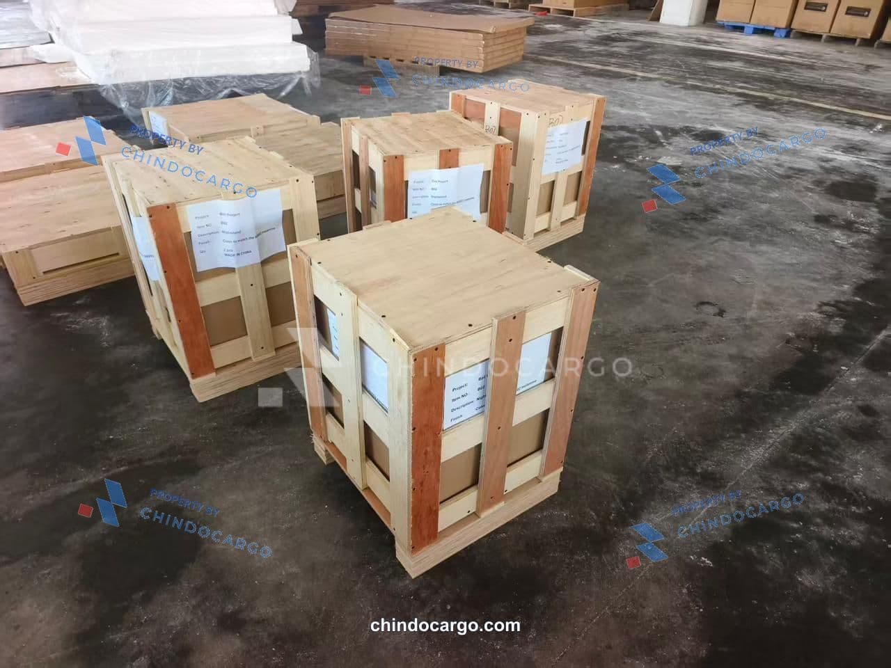Rows of packed wooden crates