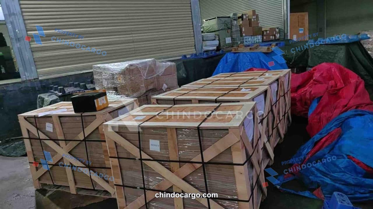 Strapped and packed wooden crates